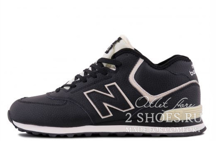 Кроссовки New Balance 574 Mid Winter Leather Black  черные, кожаные