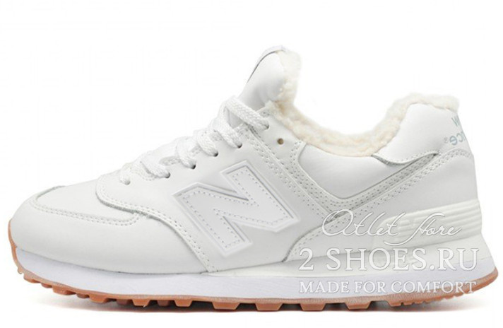 Кроссовки New Balance 574 winter leather pure white  белые, кожаные