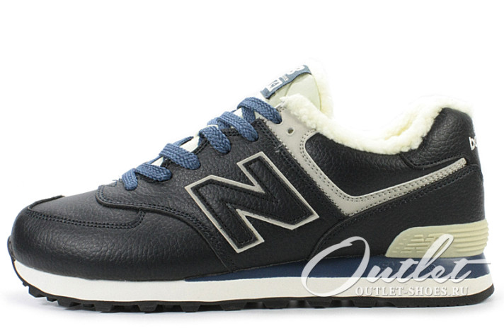Кроссовки New Balance 574 Winter Dark Blue Leather  синие, кожаные