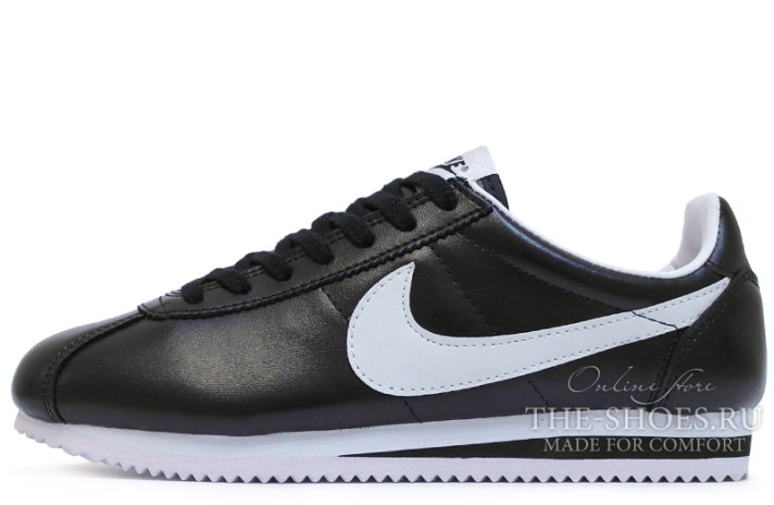Кроссовки Nike Cortez Leather Black White 819719-012 черные, кожаные