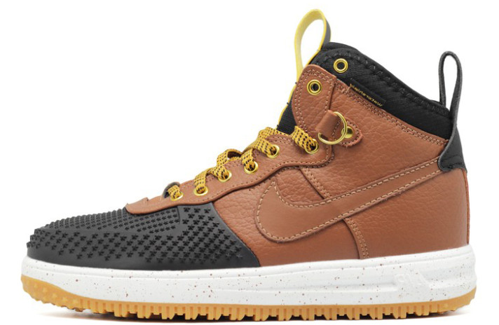 Кроссовки Nike Lunar Force 1 DUCKBOOT Gold Dart British Tan Brown 805899-004 коричневые, кожаные