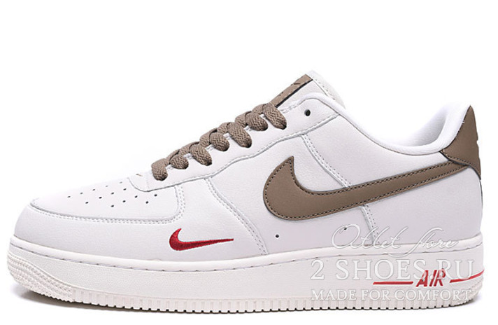 Кроссовки Nike Air Force 1 Low ID Winter White Brown Red  белые, кожаные