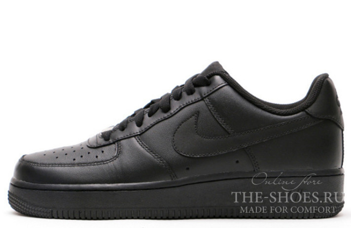 Кроссовки Nike Air Force 1 Low Total Black Leather CW2288-001 черные, кожаные